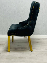 Sofia 180cm Black & Gold Marble Dining Table & 6 Victoria Black Lion Knocker Chairs