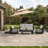 Camber 3m cantilever parasol with solar LED lights providing stylish shade for UK gardens, patios and outdoor dining areas