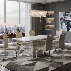 Cappuccino extending dining table with six matching chairs for stylish modern homes