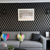 Dark grey waved HDF wall panelling in a modern living room