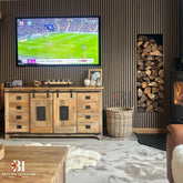 Modern Dark Oak acoustic wall panel for media wall