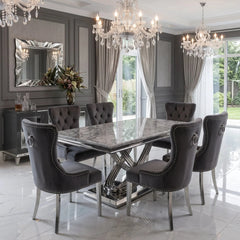Elina grey marble dining table with Henley ring knocker chairs for refined UK dining rooms