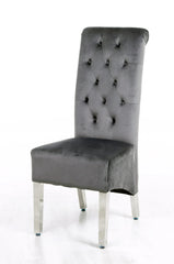 Elina grey marble dining table with Sofia Grey Chairs creating a stylish luxury dining set for modern UK homes