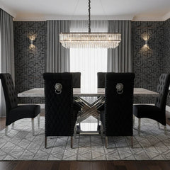 Elina 160cm polished grey marble tabletop WITH SOFIA CHAIRS creating a sophisticated centrepiece for a contemporary dining room
