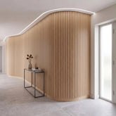 Flexible Oak Slat Wall Panels Installed on Curved Wall