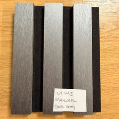Close-up of Metallic Dark Grey HDF acoustic slat panel