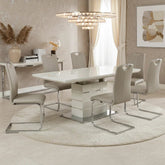 Milan cappuccino extending dining table with six Milan chairs for contemporary UK dining rooms