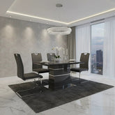 Milan grey dining table set with four matching chairs for modern UK dining rooms.