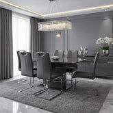 Milan grey extending dining table with six Milan chairs for contemporary UK dining rooms