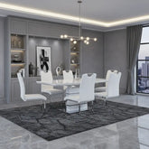 Milan white extending dining table with six Milan chairs for stylish modern UK dining rooms