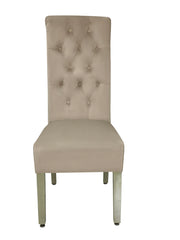 Mink lion knocker dining chair with plush upholstery and decorative detailing