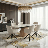 Mona 160–240cm Beige Marble Effect Sintered Stone Dining Table & Chairs Set