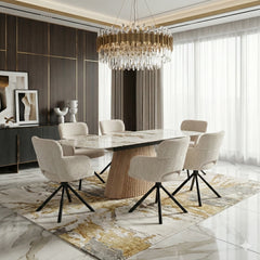 Mona 160–240cm Beige Marble Effect Sintered Stone Dining Table & Chairs Set