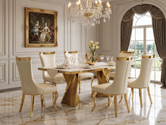 160cm luxury black marble dining set with gold finish