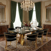 Ravello 180cm Black & Gold Marble Dining Set with Porado Chairs for 6 to 8 person