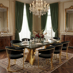 Ravello 180cm Black & Gold Marble Dining Set with Porado Chairs for 6 to 8 person