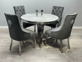 Round grey marble dining table ideal for compact contemporary dining spaces