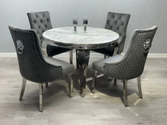 Round grey marble dining table ideal for compact contemporary dining spaces