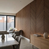 Herringbone wooden acoustic wall panels