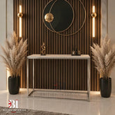 Walnut acoustic slat wall panels installed on a living room wall