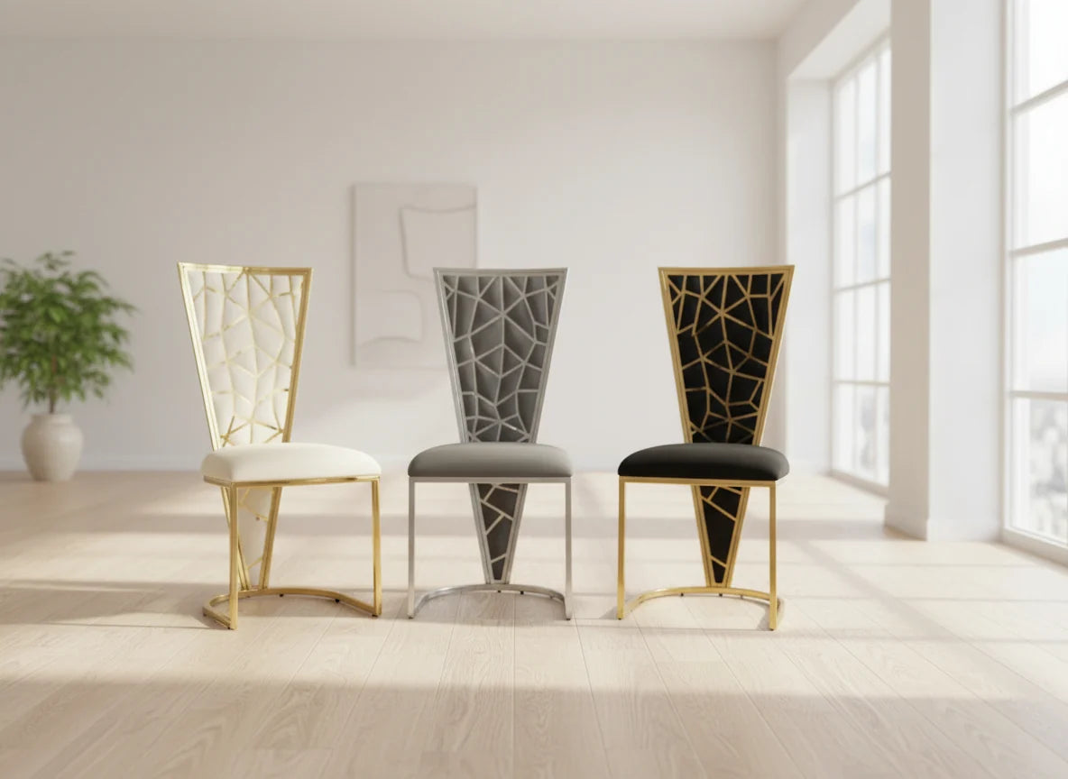 Elina 160cm high-gloss marble dining table with Vienna chairs, combining contemporary luxury, durable construction and attractive value for Leicester dining rooms.
