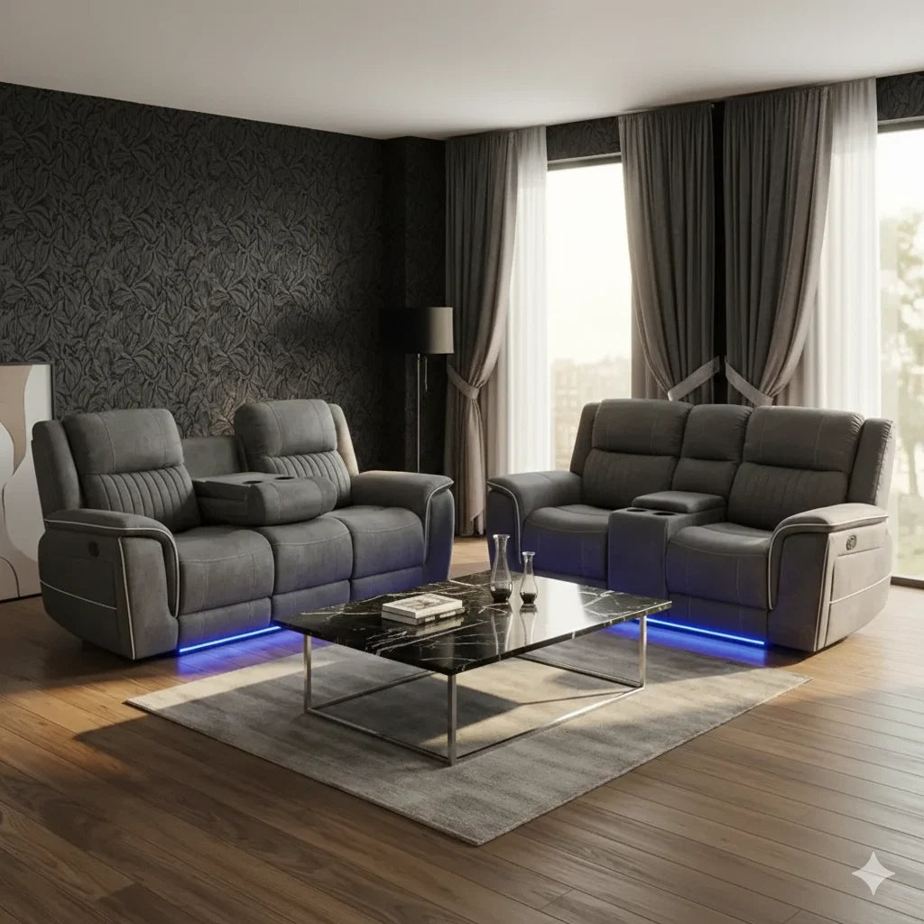 3+2 fabric electric recliner sofa with LED lighting