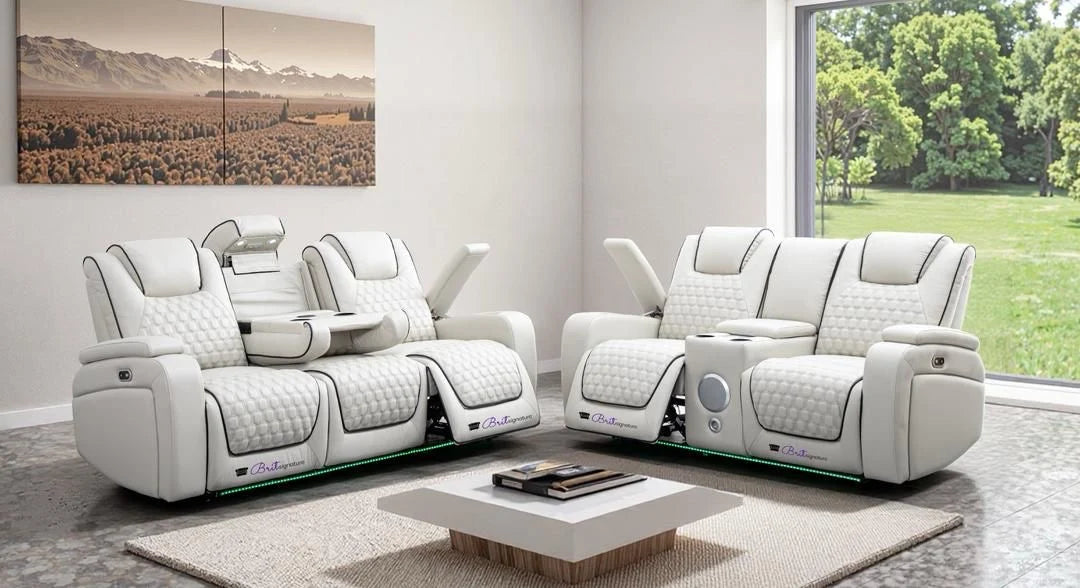 3+2 leather electric recliner sofa with LED lighting