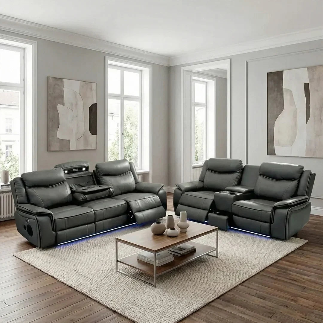 3+2 leather electric recliner sofa with LED lighting