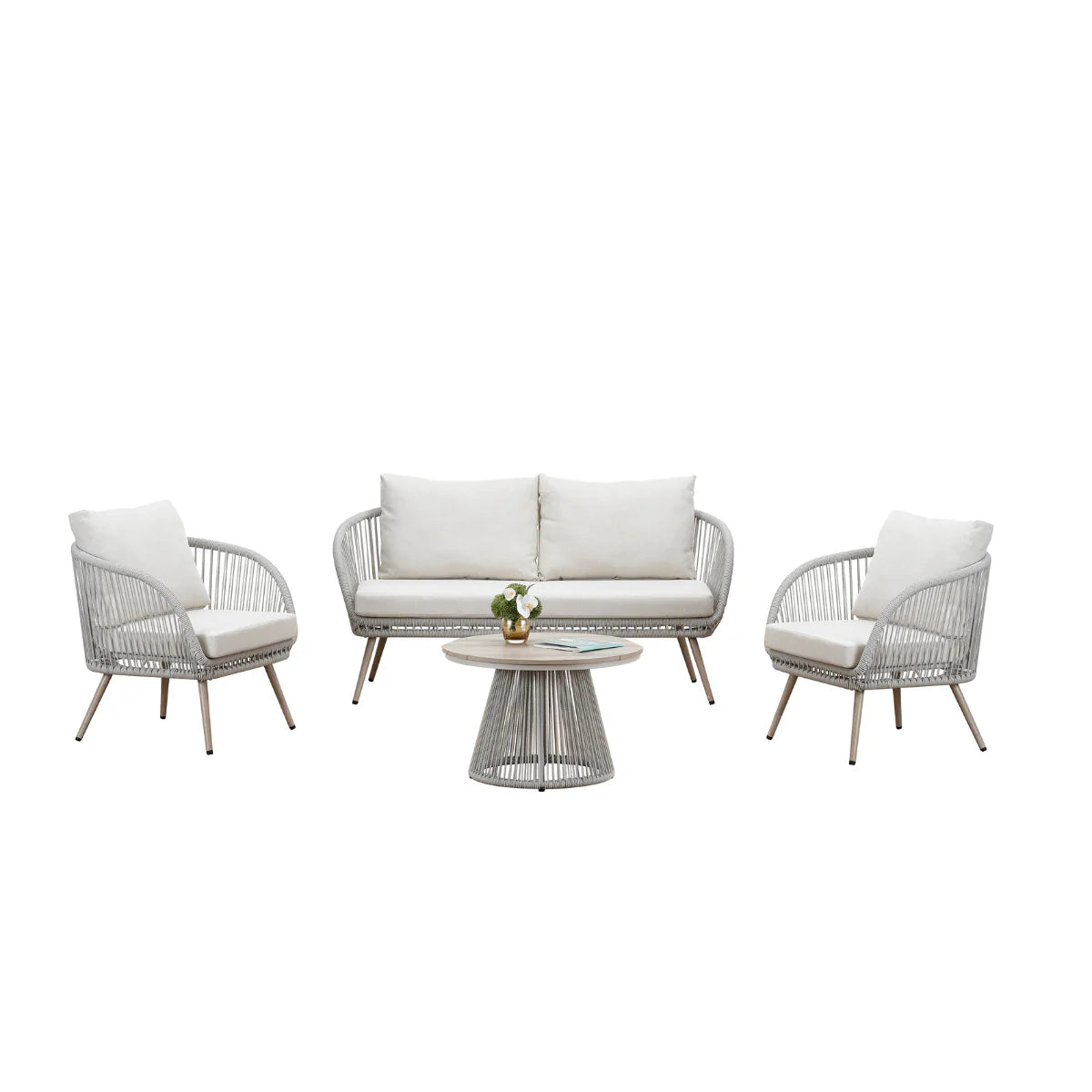 Luxury outdoor lounge furniture with cushioned seating and matching coffee table for modern gardens
