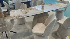Mona 160–240cm Beige Marble Effect Sintered Stone Dining Table & Chairs Set – 6–10 Seater