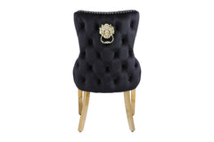 Sofia 180cm Black & Gold Marble Dining Table & 6 Victoria Black Lion Knocker Chairs
