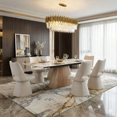 Mona 160–240cm Beige Marble Effect Sintered Stone Dining Table & Chairs Set – 6–10 Seater