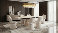 Mona 160–240cm Beige Marble Effect Sintered Stone Dining Table & Chairs Set – 6–10 Seater