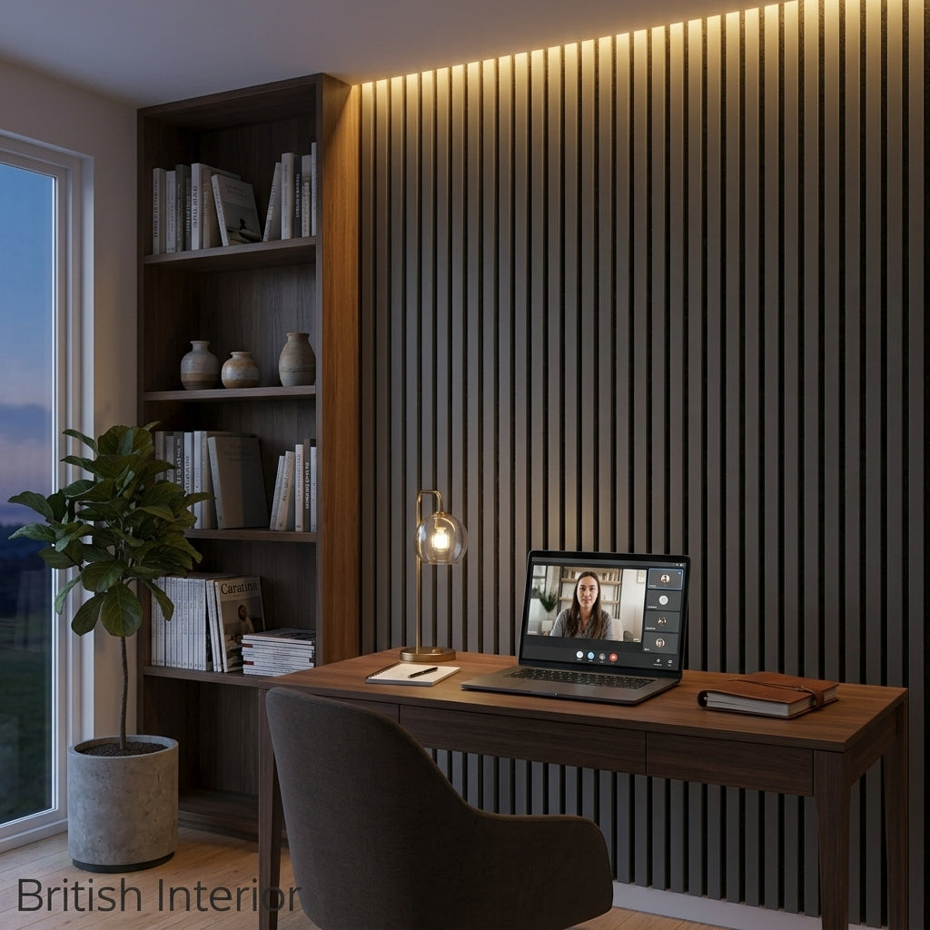 Close-up of grey WIDE slat acoustic wall panel