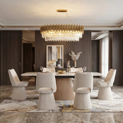 Mona 160–240cm Beige Marble Effect Sintered Stone Dining Table & Chairs Set – 6–10 Seater