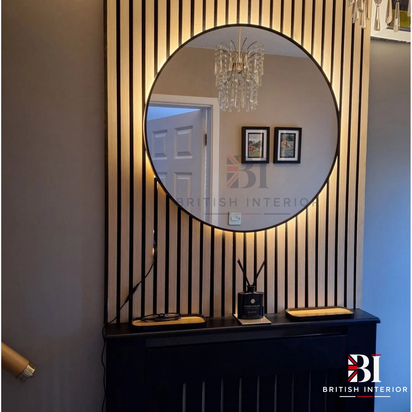 Natural Oak acoustic slatted feature wall in a modern interior