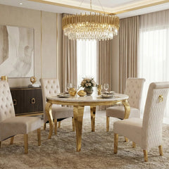 Sofia Cream Gold Marble Dining Table & Sofia Cream Gold Chairs – Premium Marble Dining Set