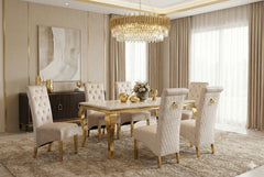 Sofia Cream Gold Marble Dining Table & Sofia Cream Gold Chairs – Premium Marble Dining Set