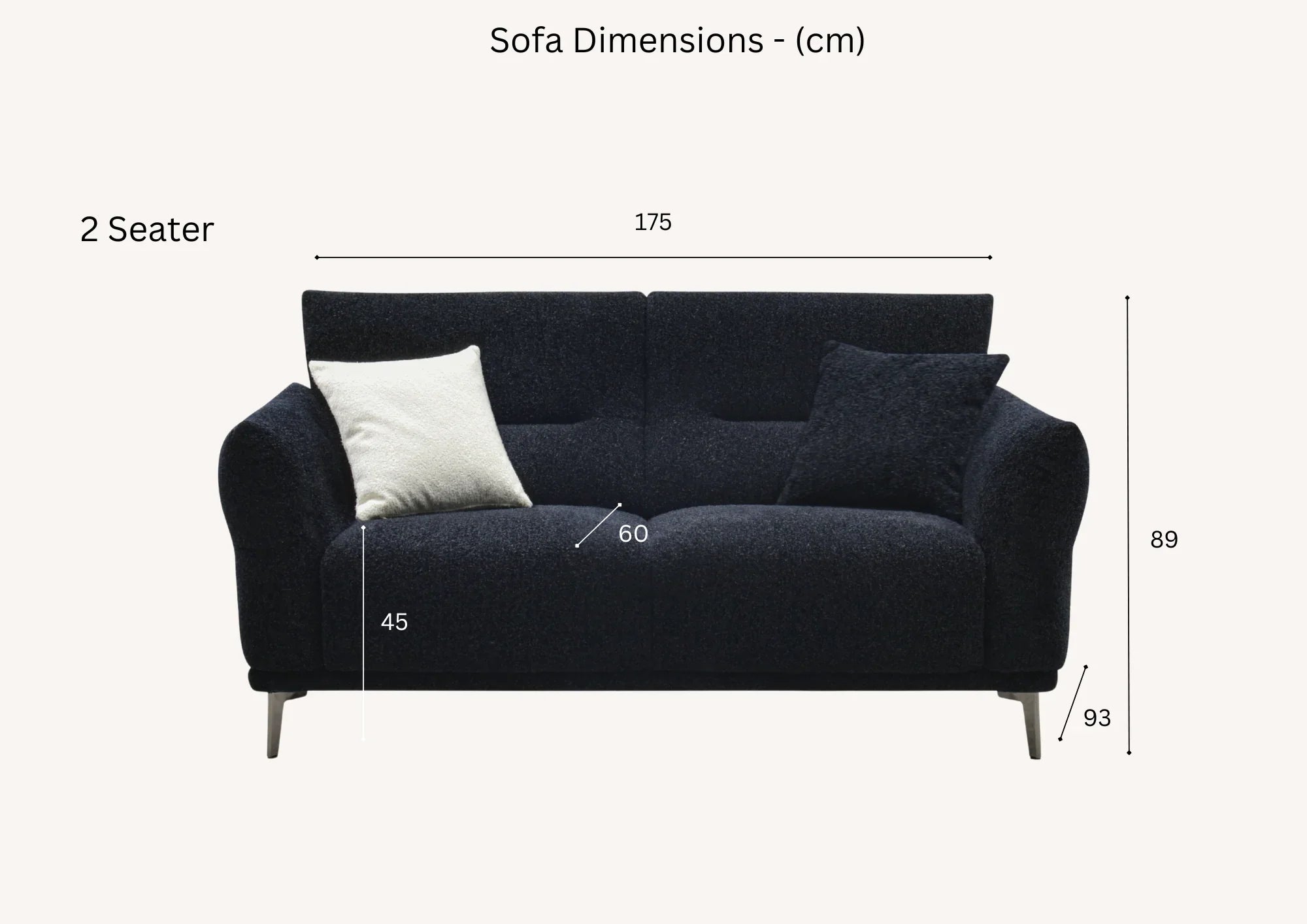 Albany black 2-seater bouclé sofa