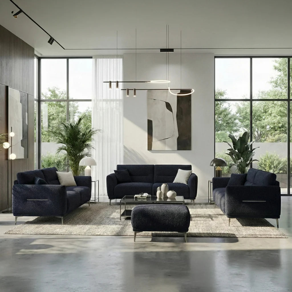Albany 4+3+2 Seater Black Bouclé Sofa Set