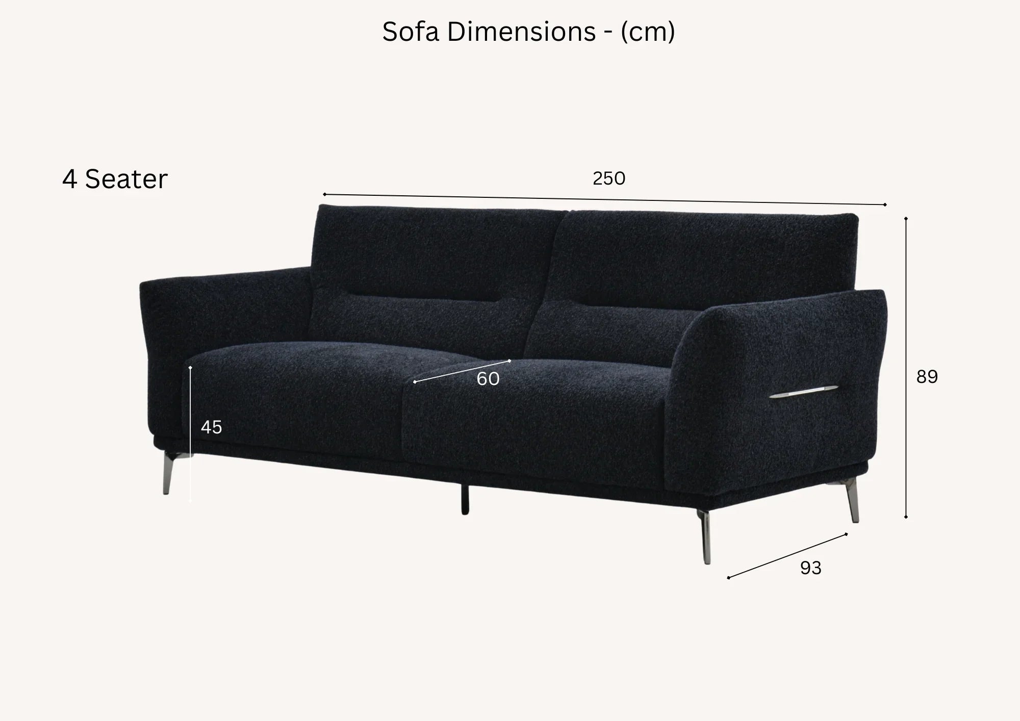 Albany black 4-seater sofa and dimensions