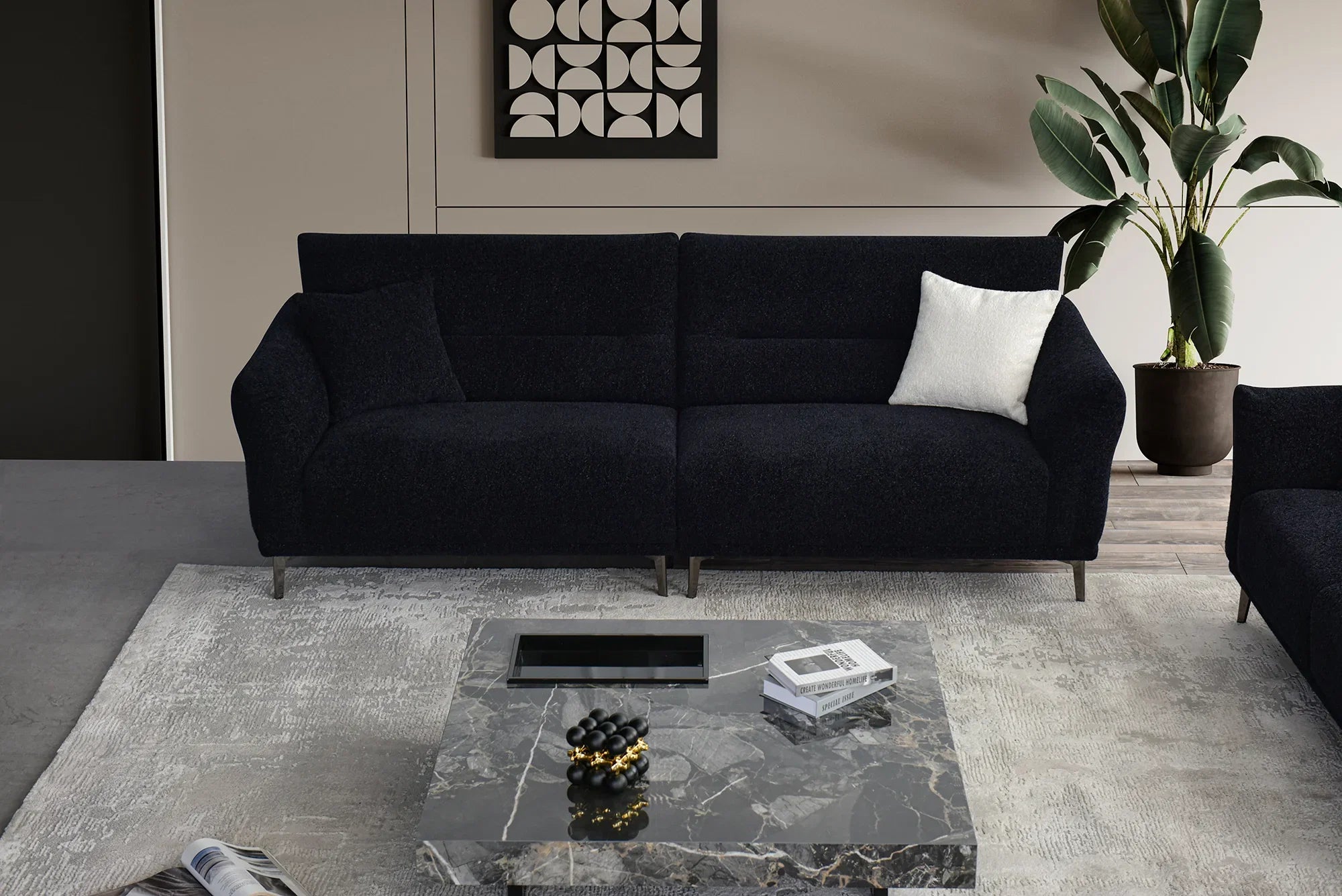 Albany black 3-seater bouclé sofa in uk living