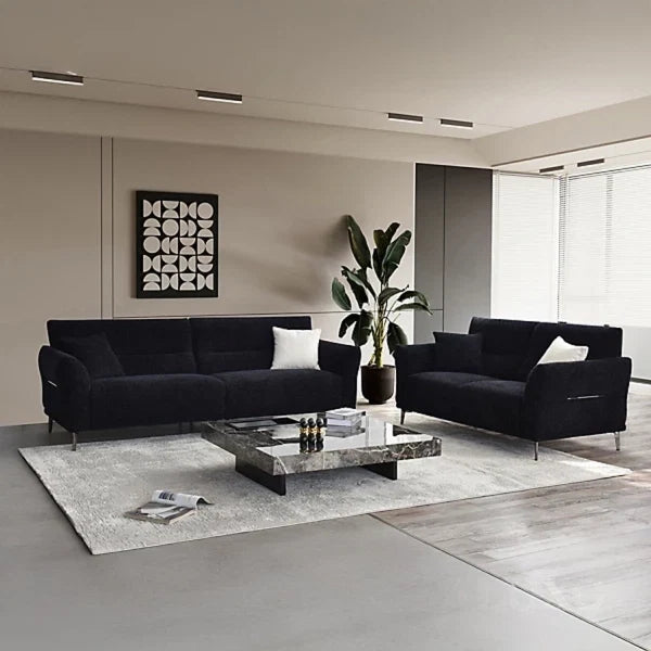Black bouclé 4 & 2 seater sofa arrangement
