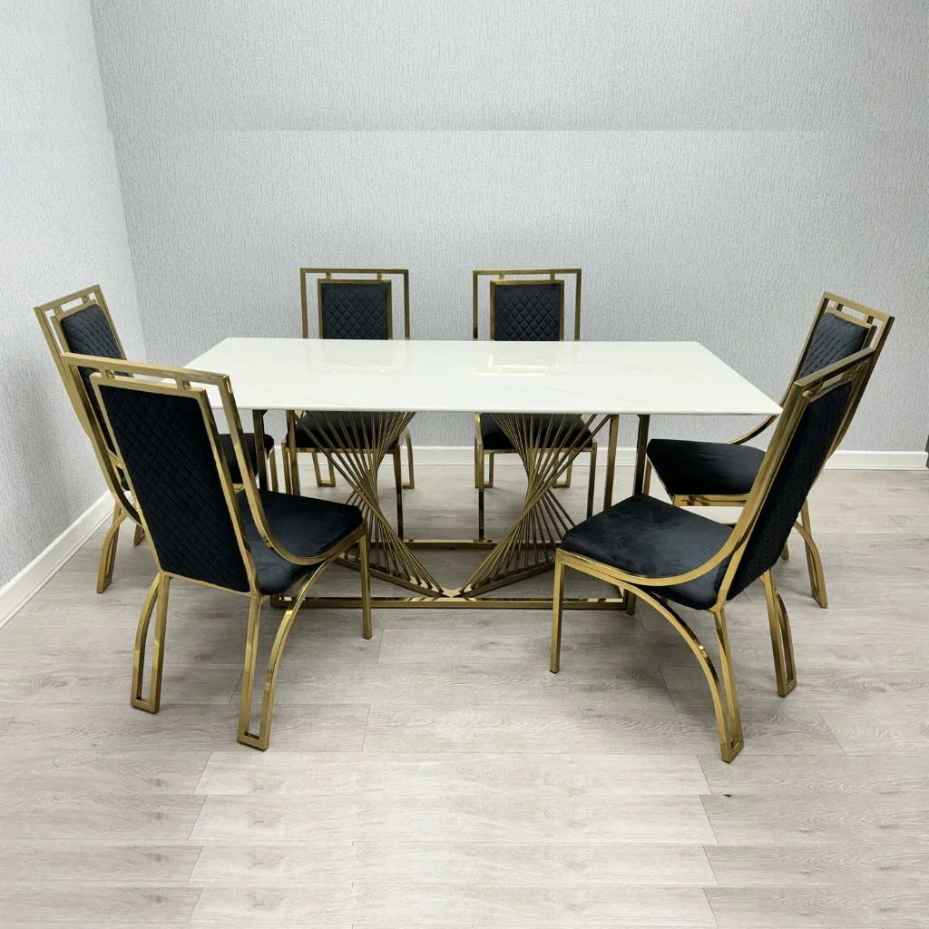 Amelia white ceramic dining table with Windsor chairs UK