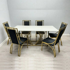 Amelia white ceramic dining table with Windsor chairs UK