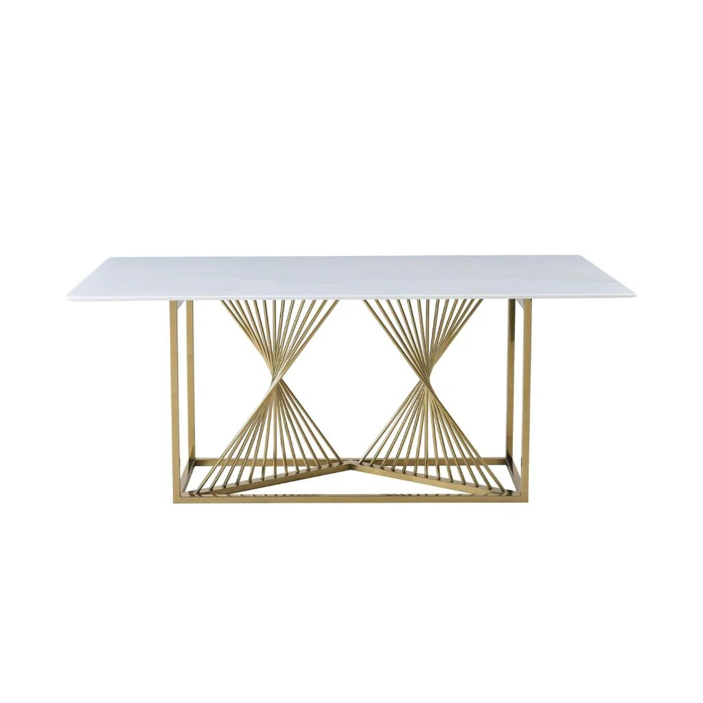 White ceramic dining table with gold metal frame uk