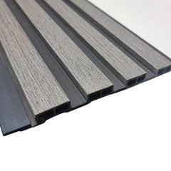 Close-up of Ash Grey WPC slatted wall panel texture