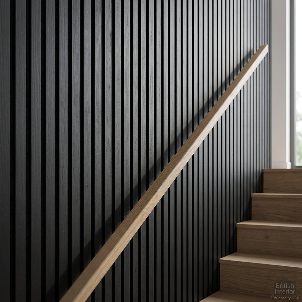 Black acoustic slat wall panel prepared for interior wall installation