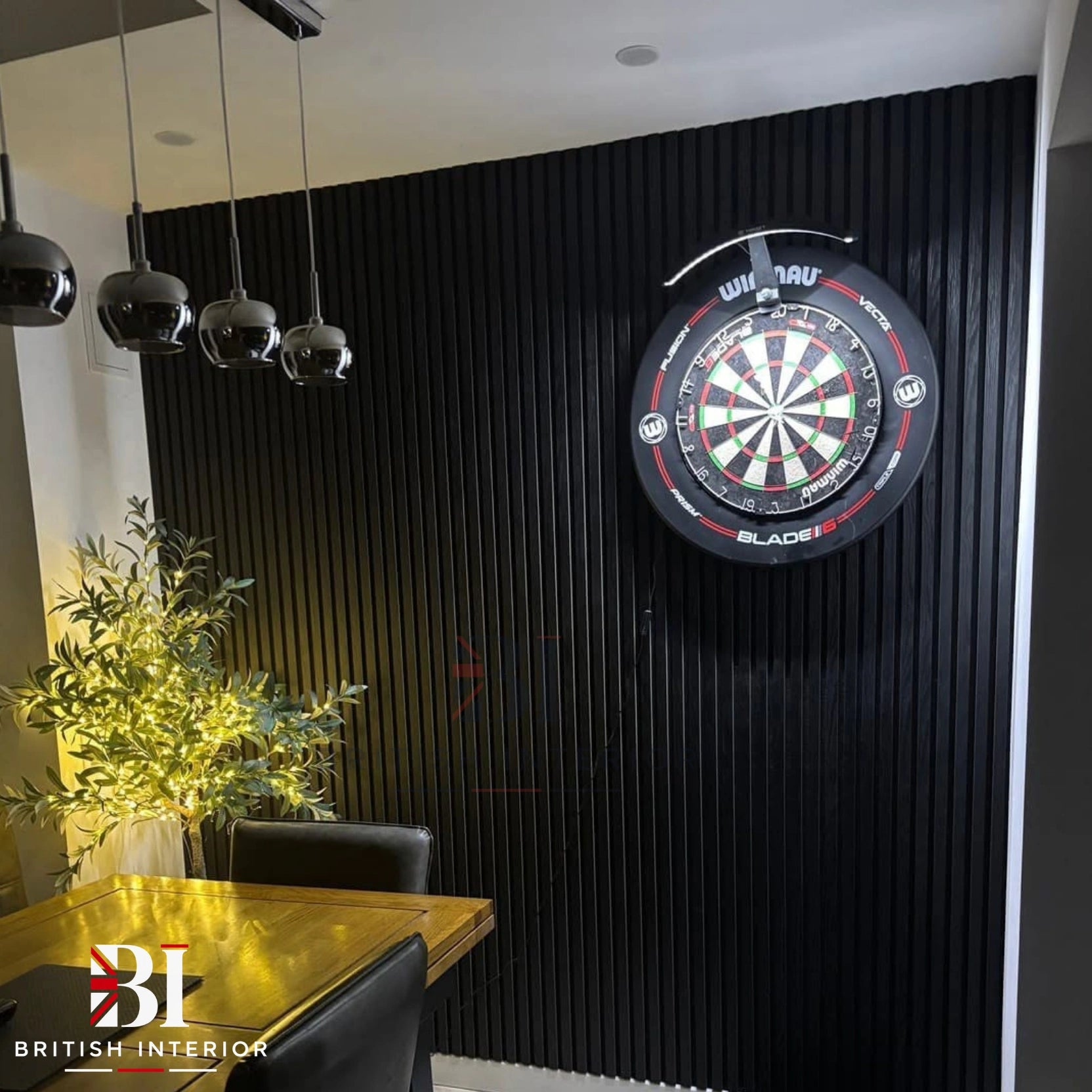 Black acoustic slatted wall panel