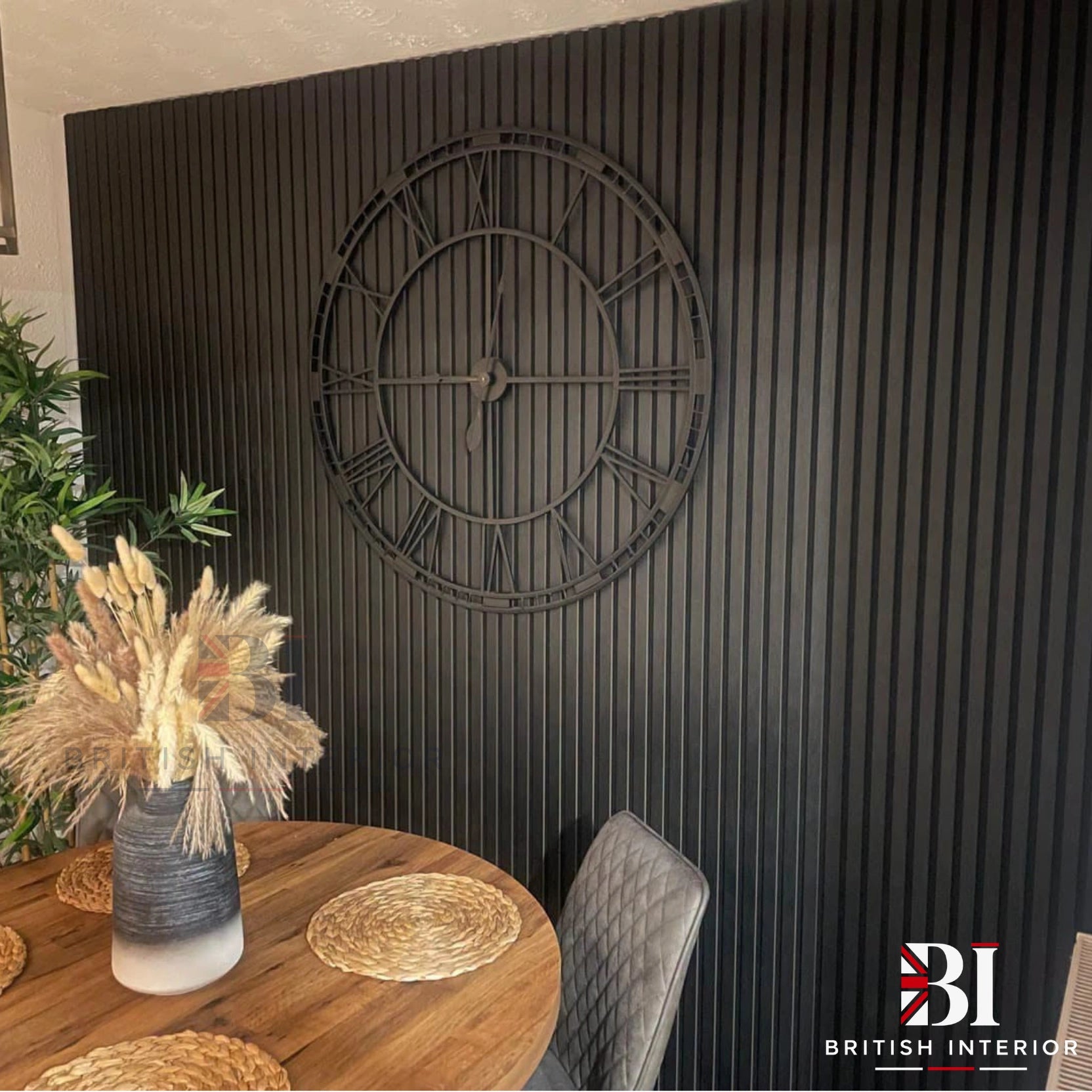 Black acoustic wall panelling interior
